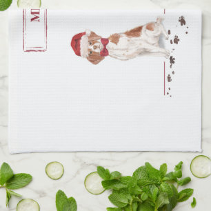 Brittany Funny Christmas Dog and Tree Kitchen Towel