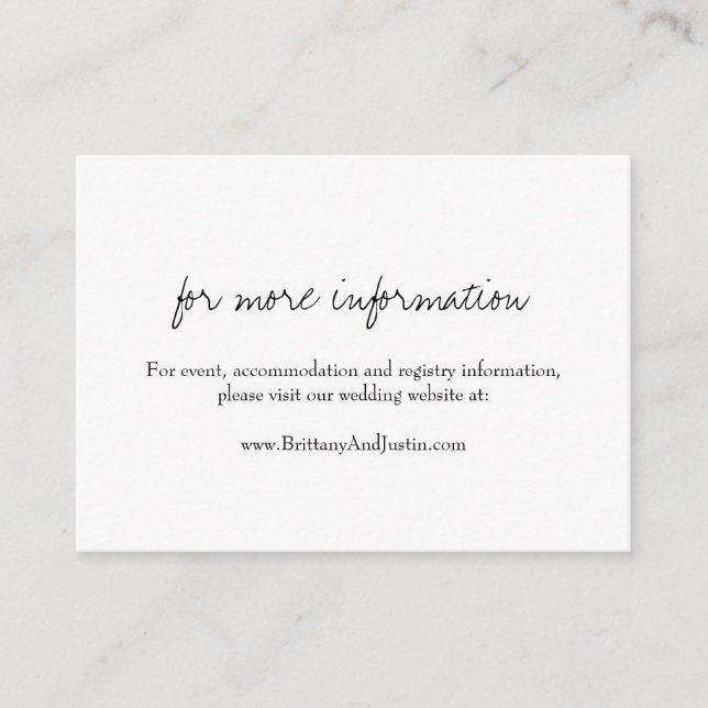 Brittany Modern White Calligraphy Wedding Website Enclosure Card (Front)