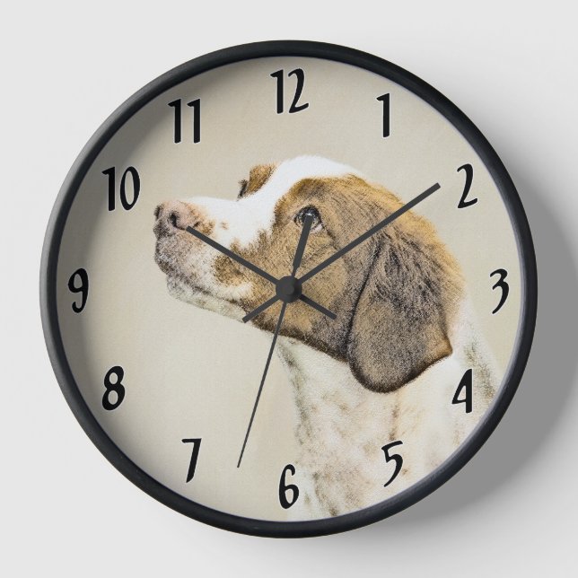 Brittany Painting - Cute Original Dog Art Clock (Front)