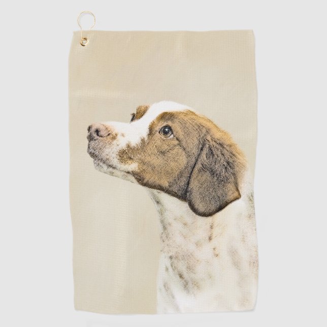 Brittany Painting - Cute Original Dog Art Golf Towel (Front)