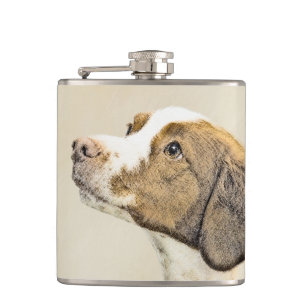 Brittany Painting - Cute Original Dog Art Hip Flask