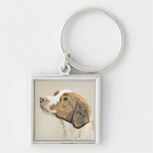 Brittany Painting - Cute Original Dog Art Keychain