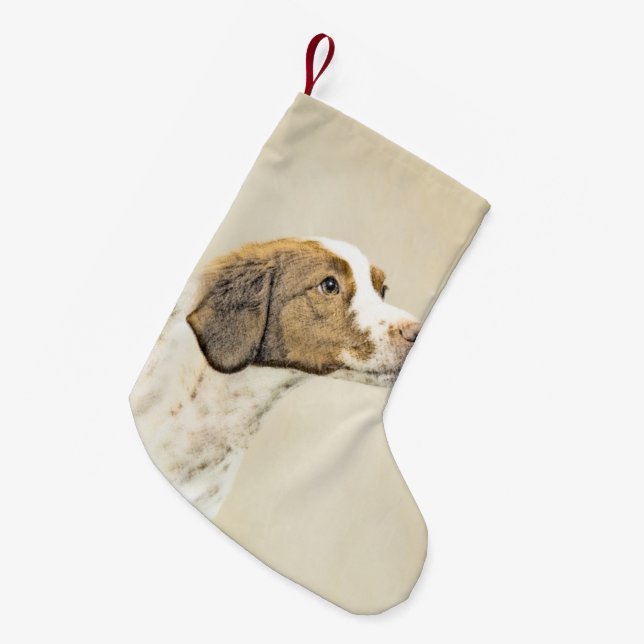 Brittany Painting - Cute Original Dog Art Small Christmas Stocking (Front (Hanging))
