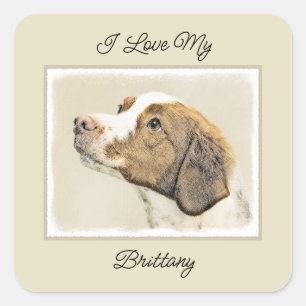 Brittany Painting - Cute Original Dog Art Square Sticker
