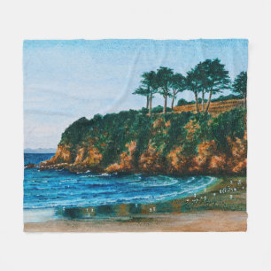 Brittany Rocky Coast Beach Acrylic Painting, cozy Fleece Blanket