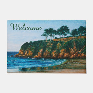 Brittany Rocky Coast Beach Painting  Entry Welcome Doormat