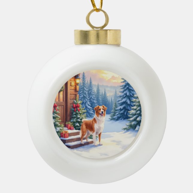 Brittany Rustic Cabin Christmas Winter Art Ceramic Ball Christmas Ornament (Front)