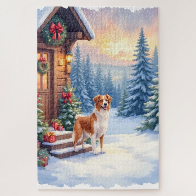 Brittany Rustic Cabin Christmas Winter Art Jigsaw Puzzle (Vertical)