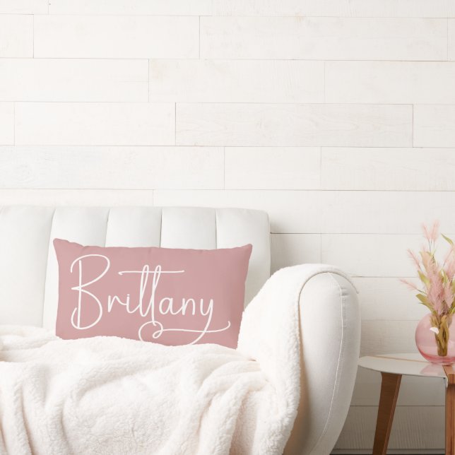 Brittany Signature Handwritten Heart Dusty Pink Lumbar Pillow (Couch)