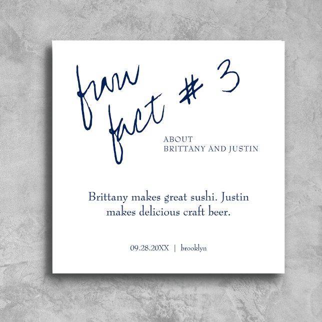 Brittany Simple Navy Blue Fun Fact #3 Wedding Napkin (Creator Uploaded)