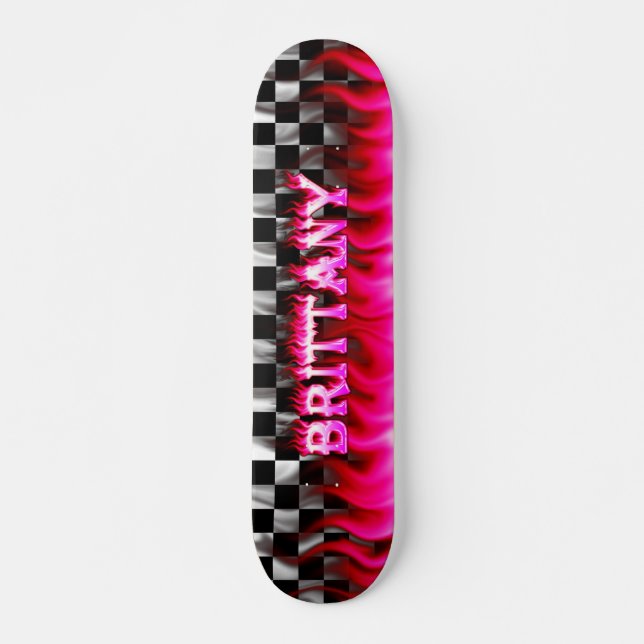 Brittany skateboard pink fire and flames design. (Front)