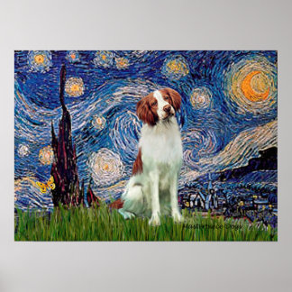 Brittany Spaniel 3 - Starry Night Poster