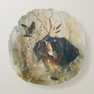 Brittany Spaniel and woodcock  Round Pillow