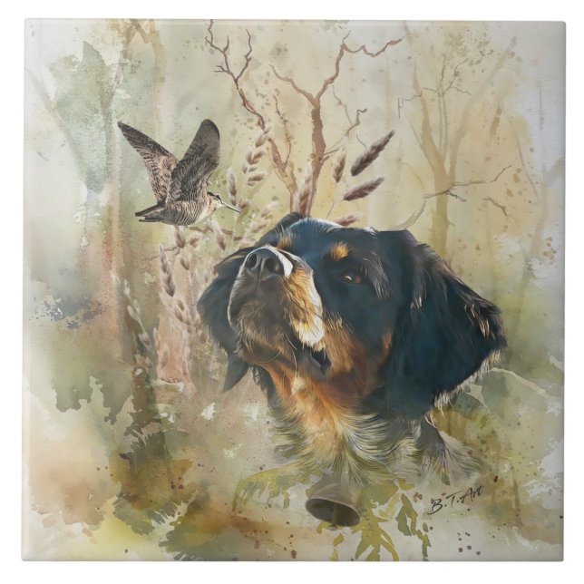 Brittany Spaniel and woodcock  Tile (Front)