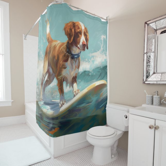 Brittany Spaniel Beach Surfing Painting  (In Situ)