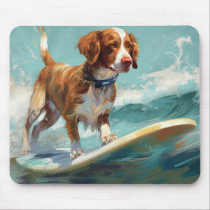 Brittany Spaniel Beach Surfing Painting  Mouse Pad
