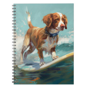 Brittany Spaniel Beach Surfing Painting Notebook