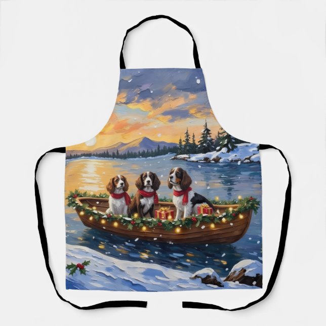 Brittany Spaniel Christmas Boat Holiday Apron (Front)