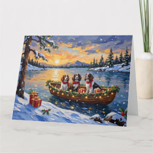 Brittany Spaniel Christmas Boat Holiday Card