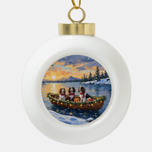 Brittany Spaniel Christmas Boat Holiday Ceramic Ball Christmas Ornament