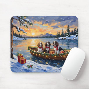 Brittany Spaniel Christmas Boat Holiday Mouse Pad