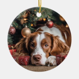 Brittany Spaniel Christmas Ceramic Ornament