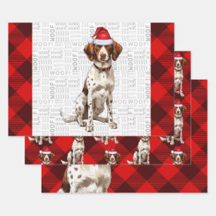 Brittany Spaniel Christmas Dog Red Buffalo Plaid Wrapping Paper Sheet