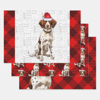 Brittany Spaniel Christmas Dog Red Buffalo Plaid Wrapping Paper Sheet