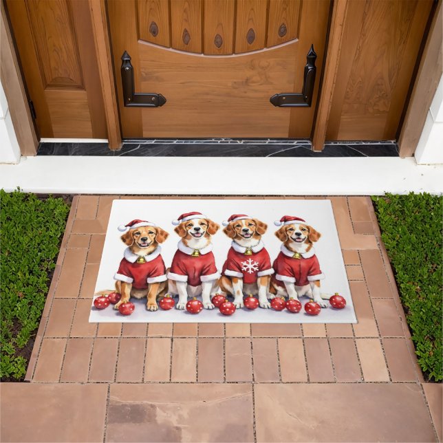 Brittany Spaniel Christmas Dress Santa Hat Doormat (Outdoor)