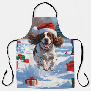 Brittany Spaniel Christmas Festive Snow Scene Apron