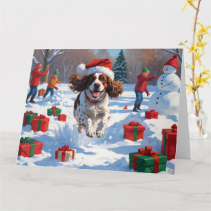 Brittany Spaniel Christmas Festive Snow Scene Card