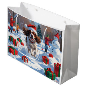 Brittany Spaniel Christmas Festive Snow Scene Large Gift Bag