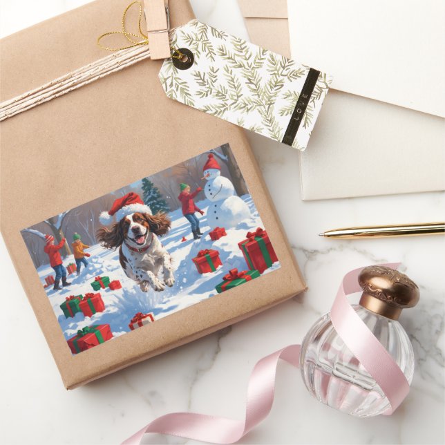 Brittany Spaniel Christmas Festive Snow Scene Sticker (Gifting)