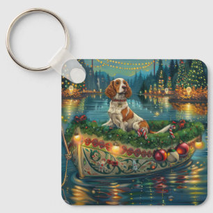 Brittany Spaniel Christmas Festive Voyage Keychain