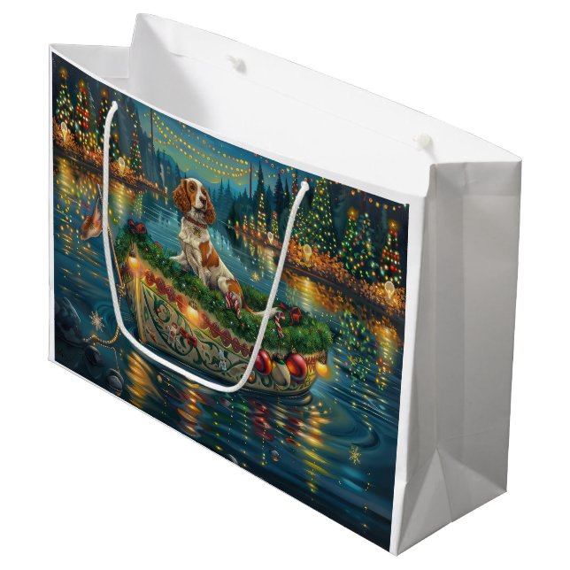 Brittany Spaniel Christmas Festive Voyage Large Gift Bag (Front Angled)