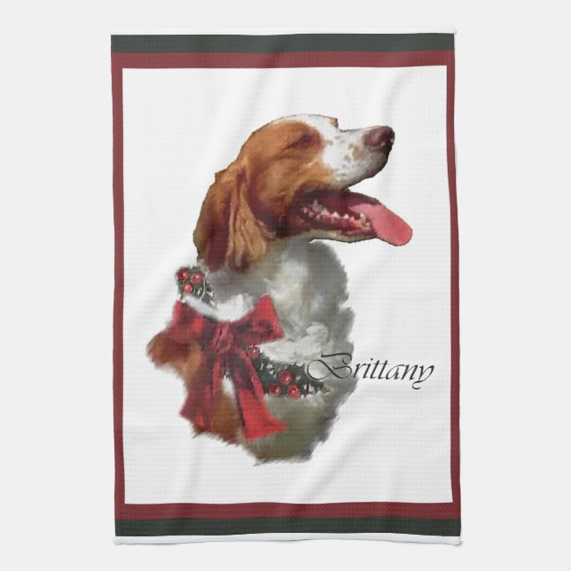 Brittany Spaniel Christmas Kitchen Towel (Vertical)