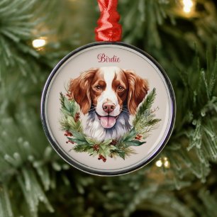Brittany Spaniel Christmas Pet Memorial Dog Breed Metal Ornament