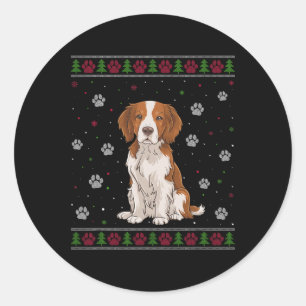 Brittany Spaniel Christmas Sweater Xmas Pet Animal Classic Round Sticker