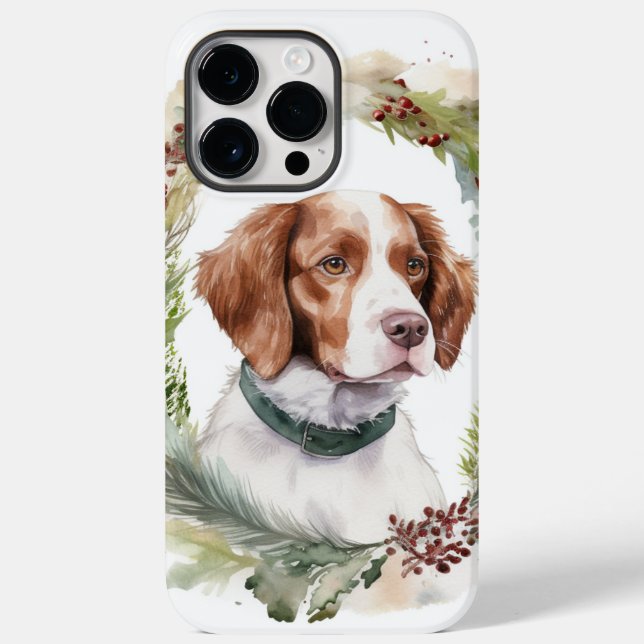 Brittany Spaniel Christmas Wreath Festive Pup Case-Mate iPhone Case (Back)