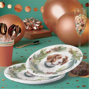 Brittany Spaniel Christmas Wreath Festive Pup Paper Plate