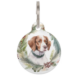 Brittany Spaniel Christmas Wreath Festive Pup Pet Tag