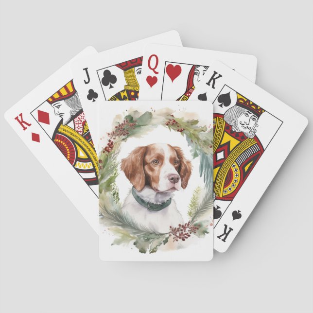 Brittany Spaniel Christmas Wreath Festive Pup Playing Cards (Back)