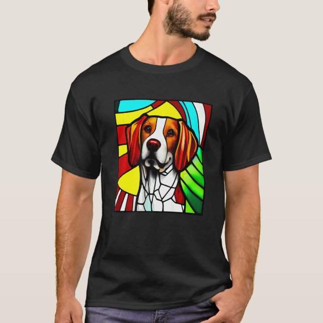 Brittany Spaniel - Colorful Stained Glass Premium T-Shirt (Front)