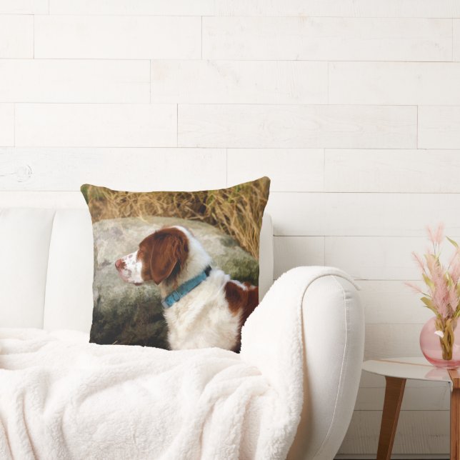 Brittany Spaniel - Copper Throw Pillow (Couch)