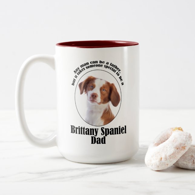 Brittany Spaniel Dad Two-Tone Coffee Mug (With Donut)