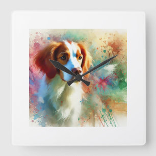 Brittany Spaniel Dog 100724AREF122 - Watercolor Square Wall Clock