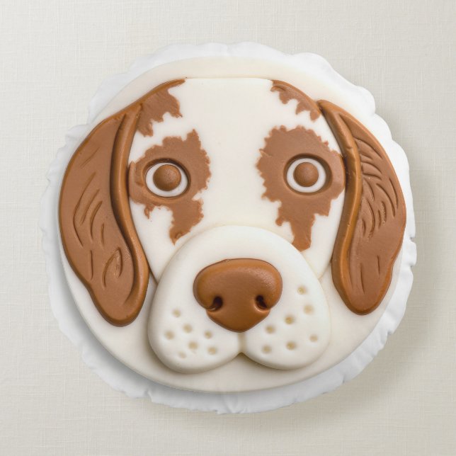 Brittany Spaniel Dog 3D Inspired Round Pillow (Front)