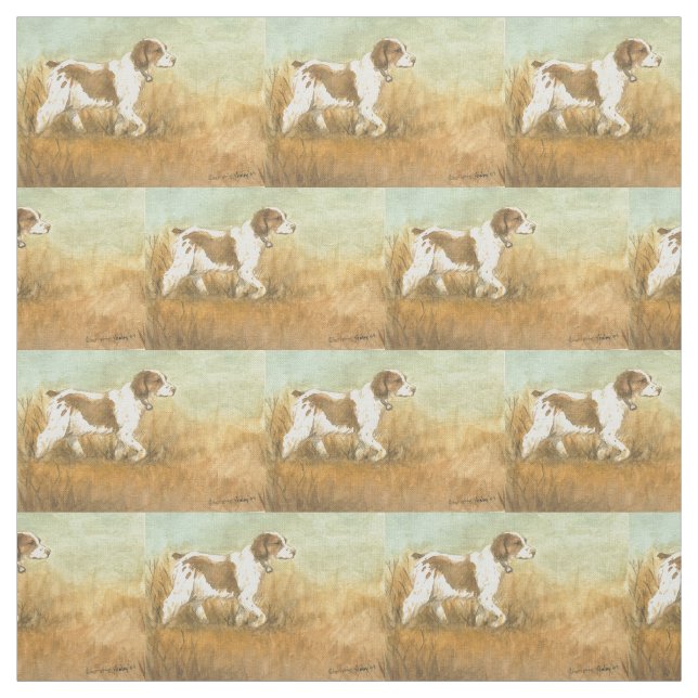 Brittany Spaniel Dog Art Fabric (Swatch)