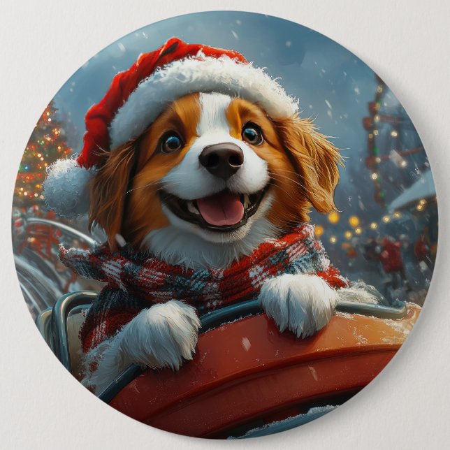 Brittany Spaniel Dog Christmas 6 Inch Round Button (Front)
