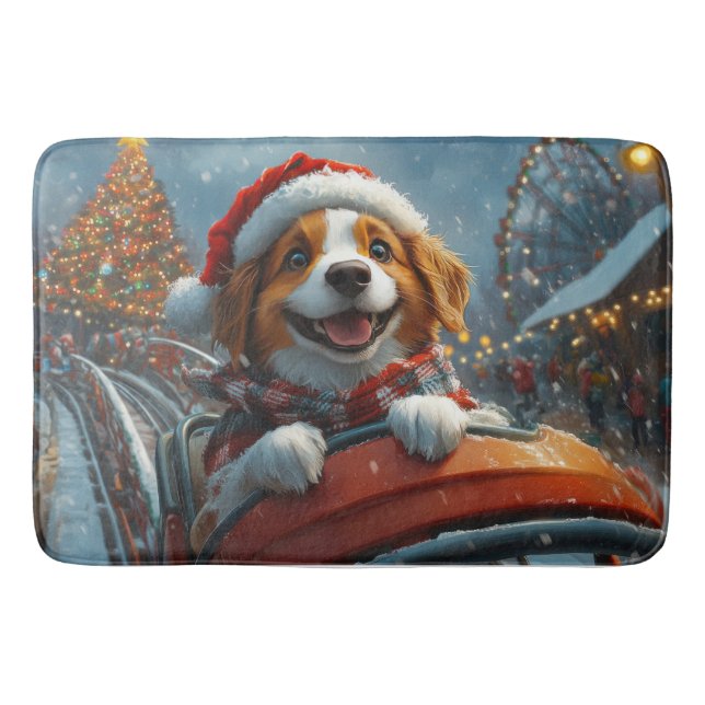 Brittany Spaniel Dog Christmas Bath Mat (Front)